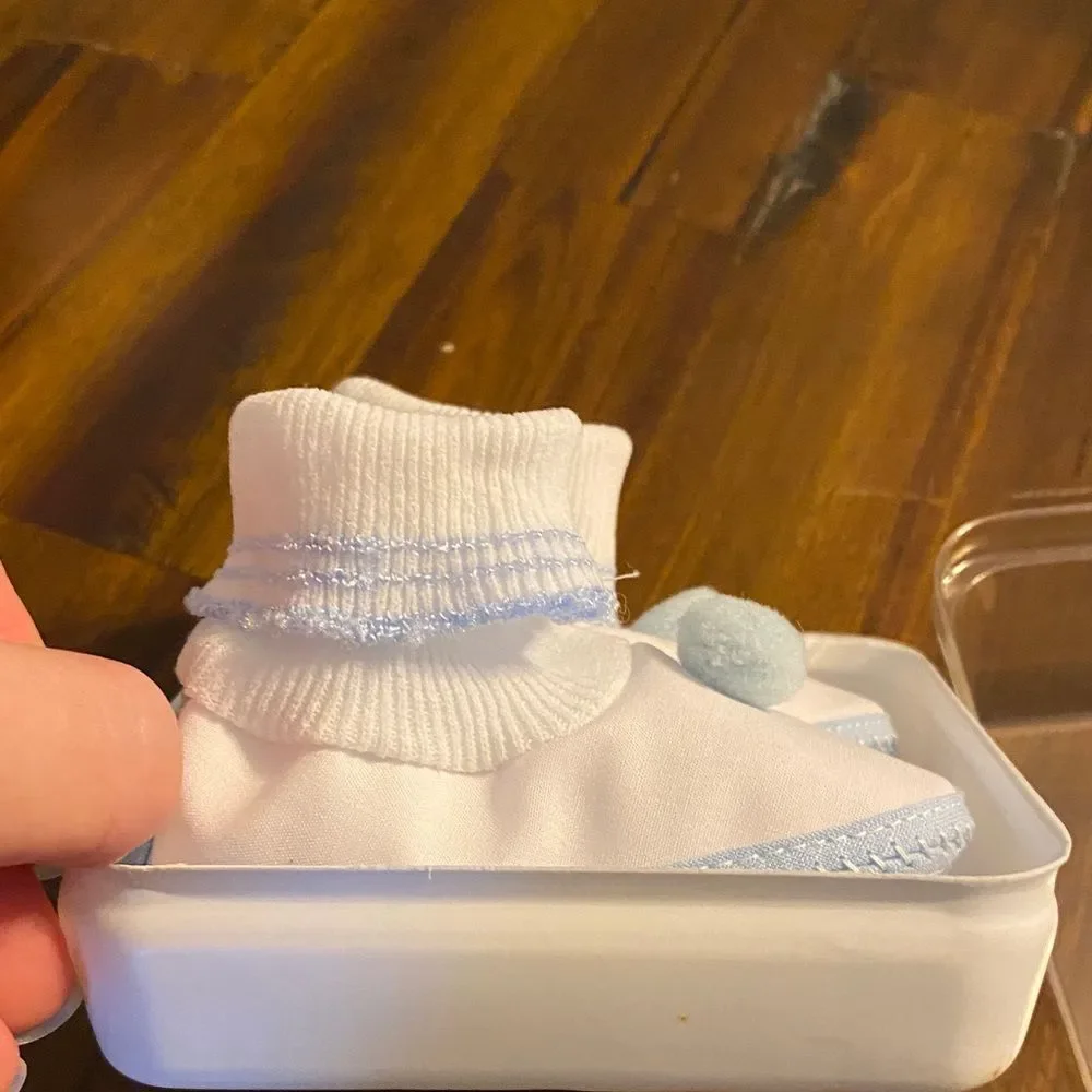 Vintage White and Blue Baby Booties
